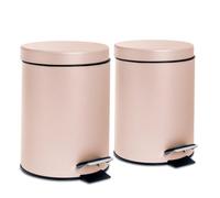 Harbour Housewares 2X Bathroom Pedal Bins - 3L - Matt Pink - Round Stainless Steel Slim Rubbish Dustbin Lid And Inner Liner Bucket