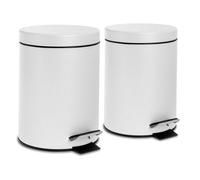 Harbour Housewares 2X Bathroom Pedal Bins - 3L - Matt White Round Stainless Steel Slim Rubbish Dustbin Lid And Inner Liner Bucket