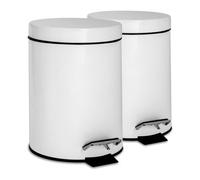 Harbour Housewares Round Stainless Steel Pedal Bins - 3 Litre - White - 2x Slim Kitchen Bathroom Rubbish Trash Can Garbage Dustbin Bins with Lid