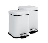 Harbour Housewares 2X Bathroom Pedal Bins - 3L - White - Square Stainless Steel Slim Rubbish Dustbin Lid And Inner Liner Bucket
