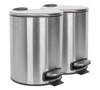 Harbour Housewares 2X Bathroom Pedal Bins - 5L - Brushed - Round Stainless Steel Slim Rubbish Dustbin Lid And Inner Liner Bucket