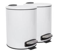 Harbour Housewares 2X Bathroom Pedal Bins - 5L - White - Round Stainless Steel Slim Rubbish Dustbin Lid And Inner Liner Bucket