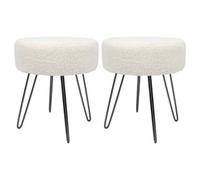 Harbour Housewares 2X Boucle Footstools - Round Modern Dressing Table Footstool Vanity Seat Chairs - 40 X 35Cm - Black Legs