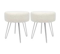 Harbour Housewares 2X Boucle Footstools - Round Modern Dressing Table Footstool Vanity Seat Chairs - 40 X 35Cm - Silver Legs