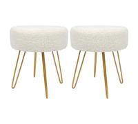 Harbour Housewares 2X Boucle Footstools - Round Modern Dressing Table Footstool Vanity Seat Chairs - 40 X 35Cm - Gold Legs