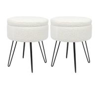 Harbour Housewares 2X Boucle Storage Footstools - Round Modern Dressing Table Footstool Vanity Seat Chairs - 46 X 37Cm Black Legs
