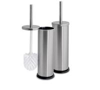 Harbour Housewares 2X Brushed Toilet Brushes With Holder - Round Brush With Non Slip Base Rust Resistant Toilet Cleaning Brush Set