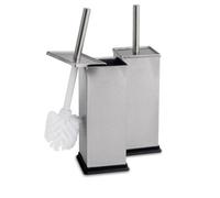 Harbour Housewares 2X Brushed Toilet Brushes With Holder Square Brush With Non Slip Base Rust Resistant Toilet Cleaning Brush Set