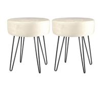 Harbour Housewares 2X Cream Velvet Footstools - Round Ottomans H40 X D35Cm - Black Base