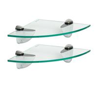 Harbour Housewares 2x Floating Glass Corner Shelves - 20cm Bathroom Storage Display Unit in Silver Harbour Housewares Silver