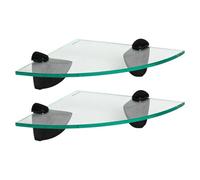 Harbour Housewares 2X Floating Glass Corner Shelves - 20Cm - Black Brackets - Bathroom Shower Storage Vanity Display Unit Shelf