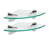 Harbour Housewares 2X Floating Glass Corner Shelves - 20Cm - Silver Brackets - Bathroom Shower Storage Vanity Display Unit Shelf