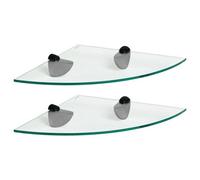 Harbour Housewares 2X Floating Glass Corner Shelves - 30Cm - Black Brackets - Bathroom Shower Storage Vanity Display Unit Shelf