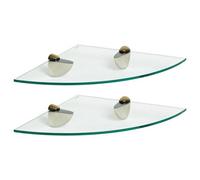 Harbour Housewares 2X Floating Glass Corner Shelves - 30Cm - Gold Brackets - Bathroom Shower Storage Vanity Display Unit Shelf