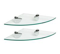 Harbour Housewares 2X Floating Glass Corner Shelves - 30Cm - Silver Brackets - Bathroom Shower Storage Vanity Display Unit Shelf