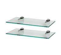 Harbour Housewares 2X Floating Glass Shelves - 40Cm - Silver Brackets - Bathroom Shower Storage Vanity Display Unit Shelf
