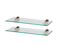 Harbour Housewares 2X Floating Glass Shelves - 50Cm - Gold Brackets - Bathroom Shower Storage Vanity Display Unit Shelf