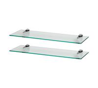 Harbour Housewares 2x Floating Glass Shelves - 60cm - Bathroom Shower Storage Display in Silver Harbour Housewares Silver