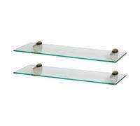 Harbour Housewares Floating Glass Bathroom Shelves - 60Cm - Clear/Gold - Pack Of 2, Clear