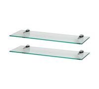 Harbour Housewares 2X Floating Glass Shelves - 60Cm - Silver Brackets - Bathroom Shower Storage Vanity Display Unit Shelf