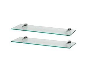 Harbour Housewares 2X Floating Glass Shelves - 60Cm - Silver Brackets - Bathroom Shower Storage Vanity Display Unit Shelf