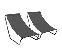 Harbour Housewares 2X Folding Sun Lounger - Black - Canvas Lightweight Outdoor Portable Chair For Garden, Beach, Picnic, Fishing