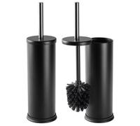 Harbour Housewares 2X Matt Black Toilet Brushes With Holder - Round Brush Non Slip Base Rust Resistant Toilet Cleaning Brush Set