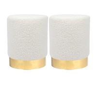Harbour Housewares 2X Round Boucle Pouffes - Cream Modern Dressing Table Footstool Pouffe Vanity Seat Vanity Foot Stool Chair Pouf