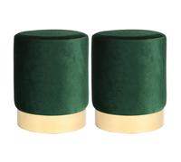 Harbour Housewares 2X Round Velvet Foot Stools - Green - Modern Dressing Table Pouffe Footstool Vanity Seats Vanity Chair Pouf
