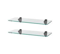 Harbour Housewares 2X Rounded Floating Glass Shelves - 40Cm - Black Brackets - Bathroom Shower Storage Vanity Display Unit Shelf