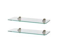 Harbour Housewares 2X Rounded Floating Glass Shelves - 40Cm - Gold Brackets - Bathroom Shower Storage Vanity Display Unit Shelf