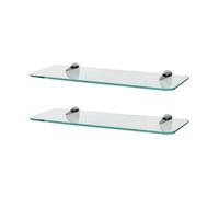 Harbour Housewares 2X Rounded Floating Glass Shelves - 40Cm - Silver Brackets - Bathroom Shower Storage Vanity Display Unit Shelf