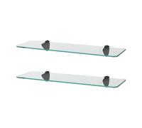 Harbour Housewares 2x Rounded Floating Glass Shelves - 50cm Bathroom Storage Display Unit in Black Harbour Housewares Black
