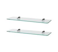 Harbour Housewares 2x Rounded Floating Glass Shelves - 50cm Bathroom Storage Display Unit in Silver Harbour Housewares Silver