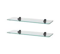 Harbour Housewares 2X Rounded Floating Glass Shelves - 50Cm - Black Brackets - Bathroom Shower Storage Vanity Display Unit Shelf