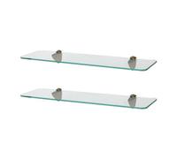 Harbour Housewares 2X Rounded Floating Glass Shelves - 50Cm - Gold Brackets - Bathroom Shower Storage Vanity Display Unit Shelf