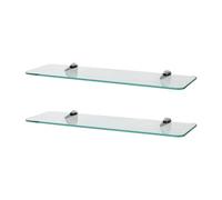 Harbour Housewares 2X Rounded Floating Glass Shelves - 50Cm - Silver Brackets - Bathroom Shower Storage Vanity Display Unit Shelf