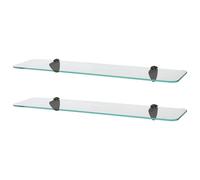 Harbour Housewares 2X Rounded Floating Glass Shelves - 60Cm - Black Brackets - Bathroom Shower Storage Vanity Display Unit Shelf
