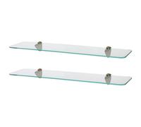 Harbour Housewares 2X Rounded Floating Glass Shelves - 60Cm - Gold Brackets - Bathroom Shower Storage Vanity Display Unit Shelf