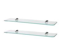 Harbour Housewares 2X Rounded Floating Glass Shelves - 60Cm - Silver Brackets - Bathroom Shower Storage Vanity Display Unit Shelf