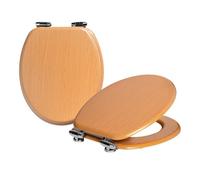 Harbour Housewares 2X Soft Close Toilet Seats - Beech Mdf Wooden Lid Easy Install Durable Bathroom Accessory With Quiet Close