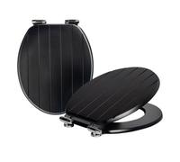 Harbour Housewares 2X Soft Close Toilet Seats - Black Mdf Grooved Lid Easy Install Durable Bathroom Accessory With Quiet Close