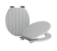 Harbour Housewares 2X Soft Close Toilet Seats - Grey Mdf Grooved Lid Easy Install Durable Bathroom Accessory With Quiet Close