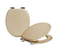 Harbour Housewares 2X Soft Close Toilet Seats - Light Oak Mdf Wooden Lid Easy Install Durable Bathroom Accessory With Quiet Close