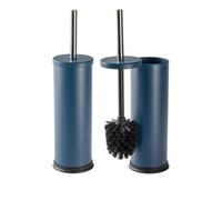 Harbour Housewares 2X Toilet Brushes & Holder - Matt Blue - Round Stainless Steel Non Slip Rust Resistant Toilet Cleaning Brush