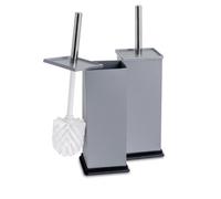 Harbour Housewares 2X Toilet Brushes & Holder - Matt Grey - Square Stainless Steel Non Slip Rust Resistant Toilet Cleaning Brush
