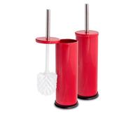 Harbour Housewares 2X Toilet Brushes & Holder - Red - Round Stainless Steel Non Slip Rust Resistant Toilet Cleaning Brush