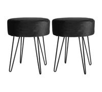Harbour Housewares 2X Velvet Footstools - Round Modern Dressing Table Footstool Vanity Seat Chairs - 40 X 35Cm - Black/black