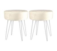 Harbour Housewares 2X Velvet Footstools - Round Modern Dressing Table Footstool Vanity Seat Chairs - 40 X 35Cm - Cream/silver