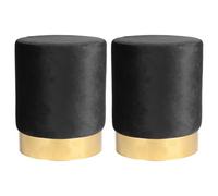Harbour Housewares 2X Velvet Pouffes - Round Luxe Living Room Bedroom Dressing Table Accent Footstool - 29 X 36Cm - Black